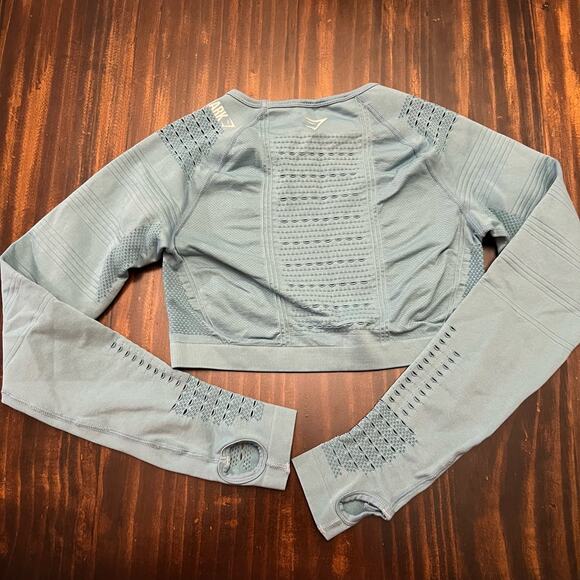 Gymshark Blue Long Sleeve Cropped Seamless Top Size XS - Picture 3 of 4